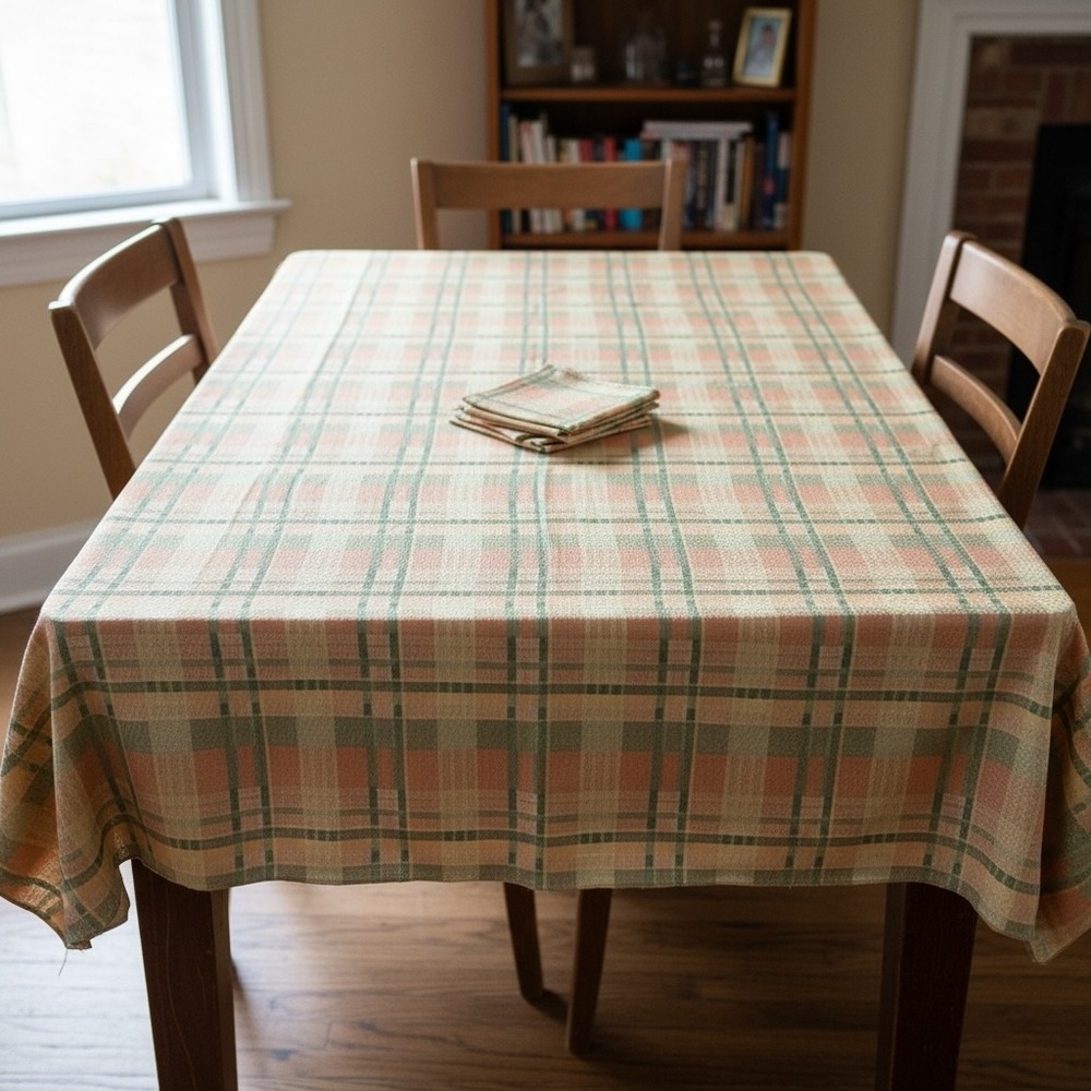 Fallani & Cohn Plaid Tablecloth and Napkins Set Multicolor Woven Farmhouse 52x48